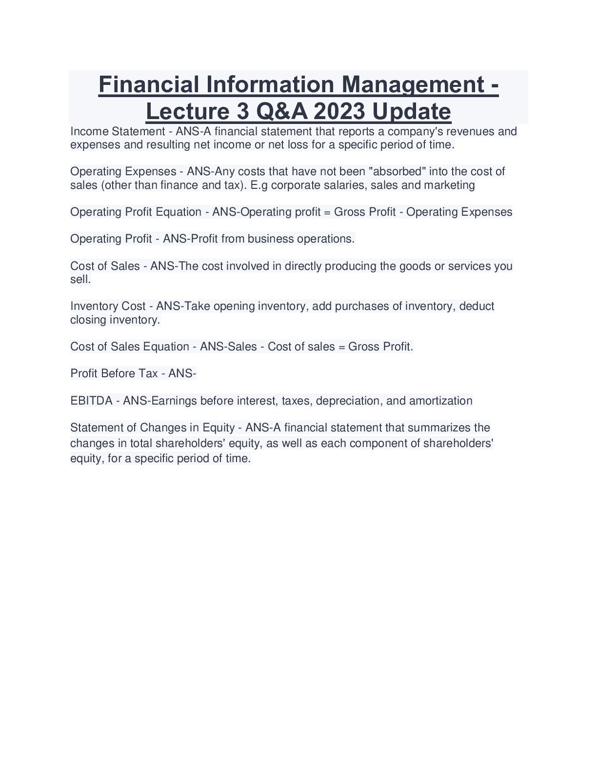 Preview image for Financial Information Management - Lecture 3 Q&A 2023 Update